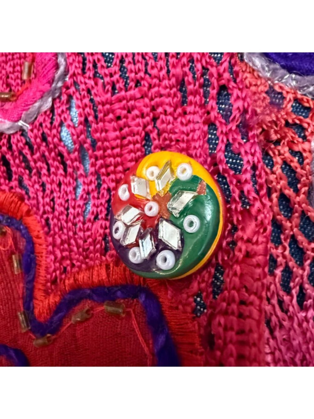 Sandy Starkman Women's Jacket Sz L Vintage Art To Wear Hippie Floral Embellished - Picture 3 of 8